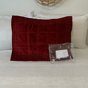 NWOT Pottery Barn Red/Merlot Velvet Box Stitch Pillow Sham standard